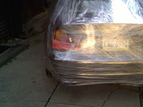 back BMW saran wrapped