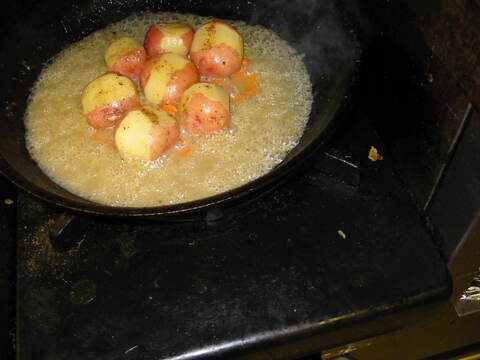 Closeup cooking potatoes